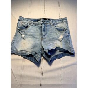 Harper Womens Distressed Denim Shorts Light Wash Cuffed Size 30